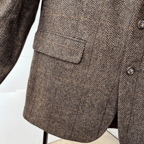 Vintage 80s/90s John Alexander Brown Wool Herringbone Tweed Blazer Jacket - 40 - Picture 8 of 8